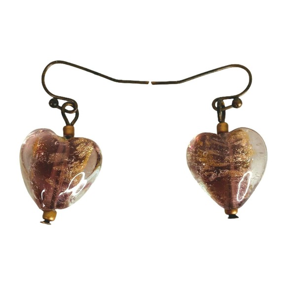 Art Glass Heart Shaped‎ Earrings Womens Jewelry - Picture 1 of 5